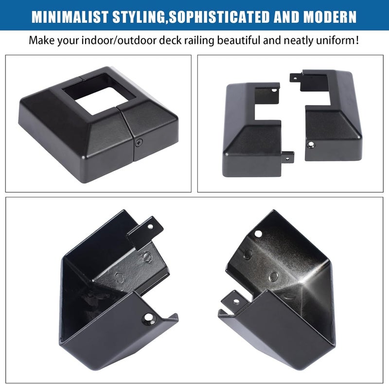 BORDERSMOVER Post Cover Plate for 2" Floor Flange, 2-Piece, Flange Base Shoe for Railings, Post Skirt Cover, Black - Image 3
